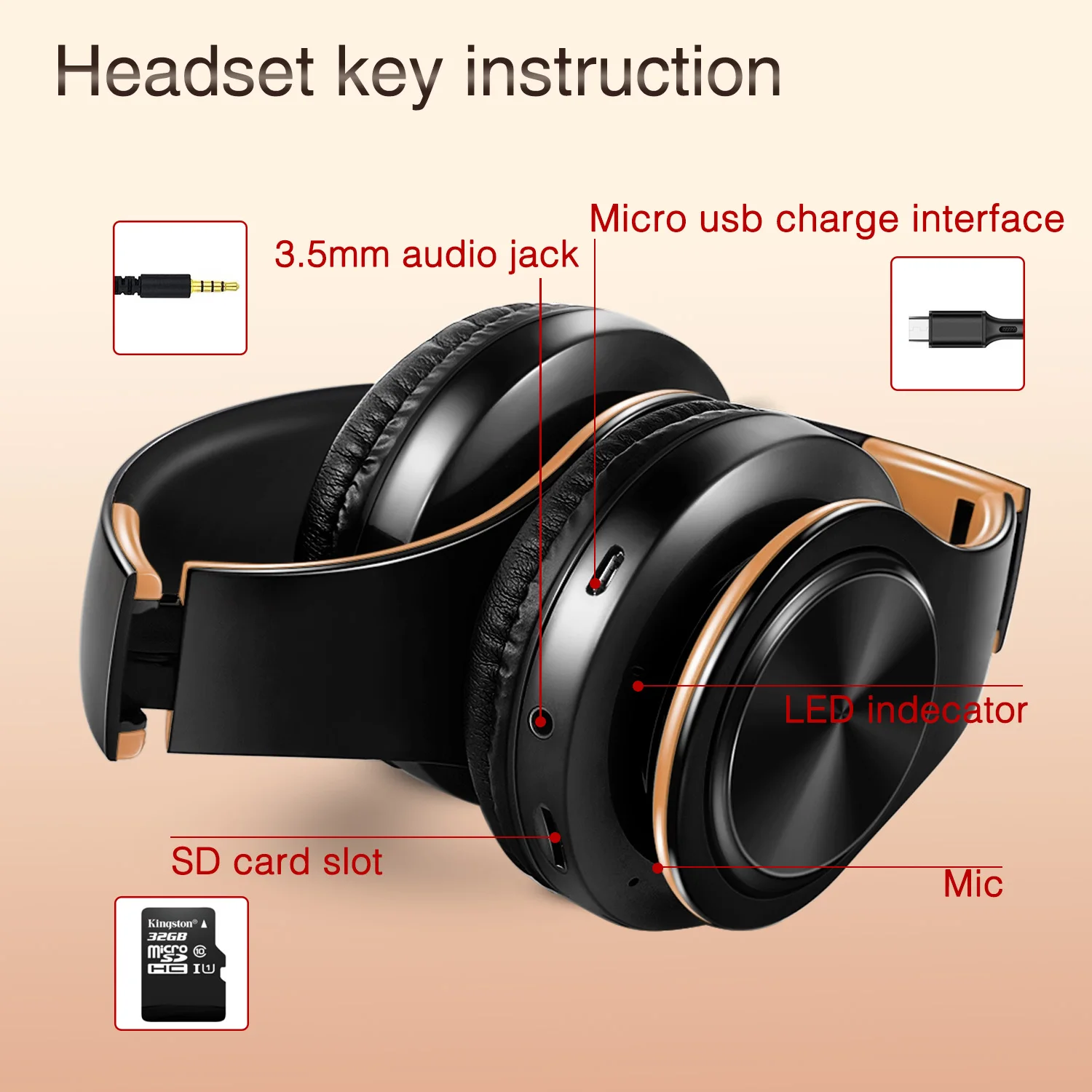 Men Gift Gold Wireless Headphones Bluetooth Earphone Stereo Headset Game with Build-in MIC with Universal for Android and iOS Men Gift Gold Wireless Headphones Bluetooth Earphone Stereo Headset Game with Build-in MIC with Universal for Android and iOS
